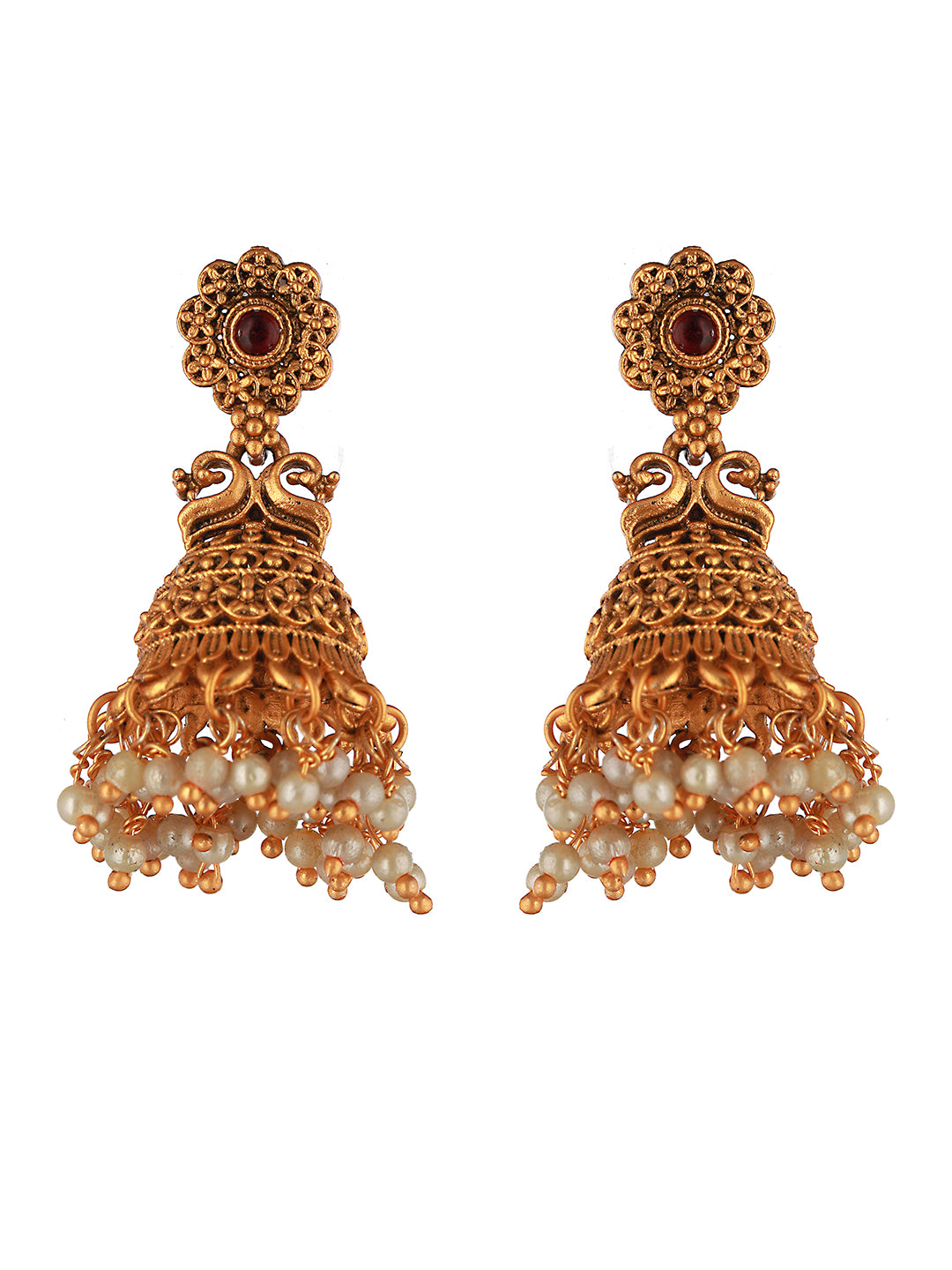 Gold Plated Peacock Figure temple Jhumka Earrings